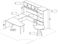 Picture of PEBLO Space Planning, Custom U Shape Desk with Overhead, Lateral File Bookcase and Round Conference Table