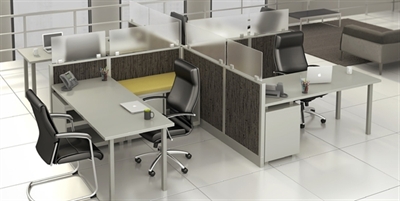 Picture of PEBLO Cluster of 4 Person, Contemporary L Shape Cubicle Office Desk Workstation