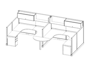 Picture of PEBLO Cluster of 2 Person U Shape Office Desk Cubicle Workstation